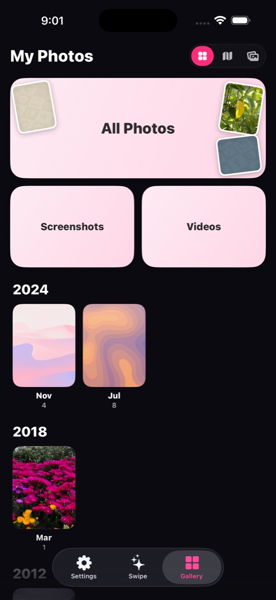 Gallery view organized by year