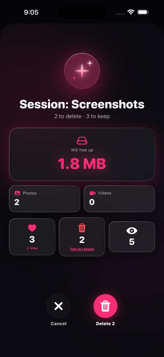 Session summary screen